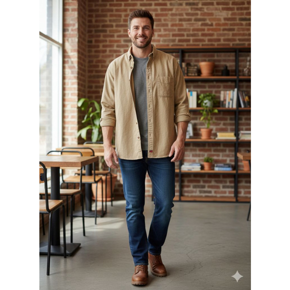 Woolrich Other - WOOLRICH Beige Casual Button Down Shirt XL 100% thick cotton elbow patches